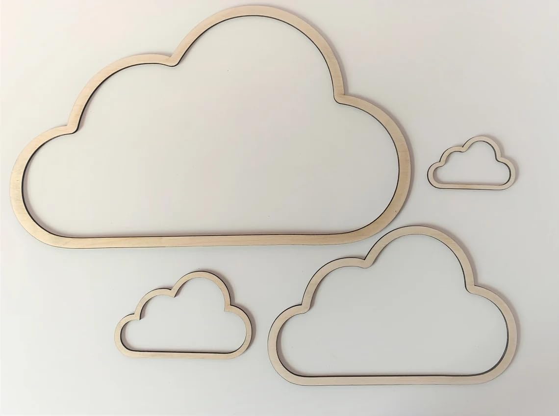 Wooden MDF Cloud Shape Cutouts (Pack of 4) | Cloud Outline for Macrame Mobile, Nursery Wall Décor & DIY Crafts | Unfinished Wooden Clouds for Kids Room Decoration | 10x6 Inch